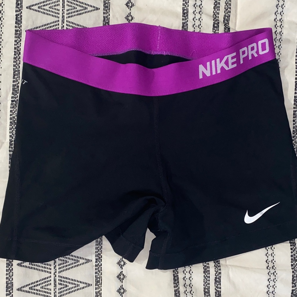 Nike Pro Black Shorts with Purple Waistband